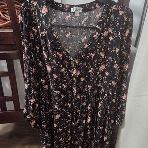 Floral Black Dress with Pink Accents Size L